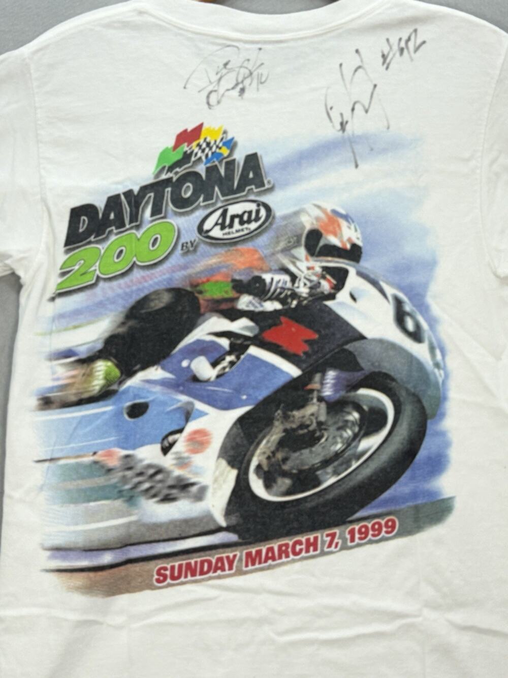 Vintage 1999 Daytona 200 Arai Racing T Shirt Signed Chandler Hacking Motorcycle